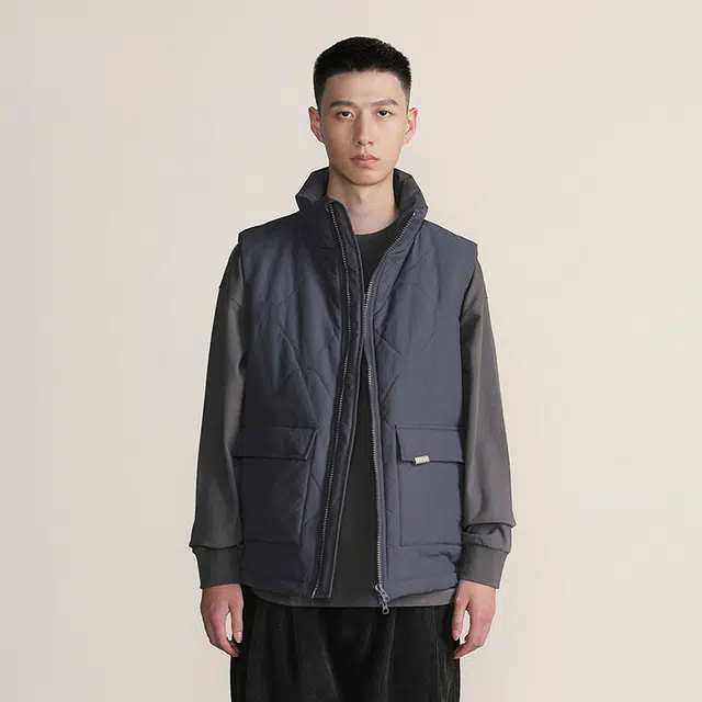 华人青年 纯色休闲棉服马甲 男女同款
