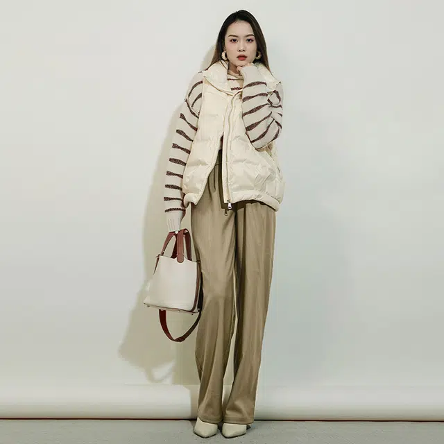 美洋 纯色交叉高腰直筒休闲裤 女款