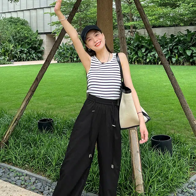 美洋 抽绳高腰直筒休闲裤 女款