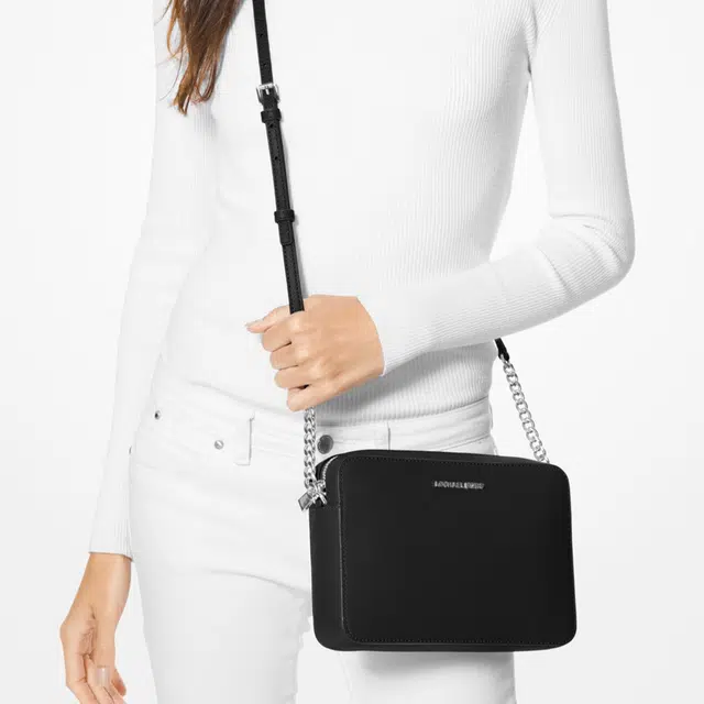 Michael Kors Jet Set Chain Logo Leather Shoulder Bag Large Black