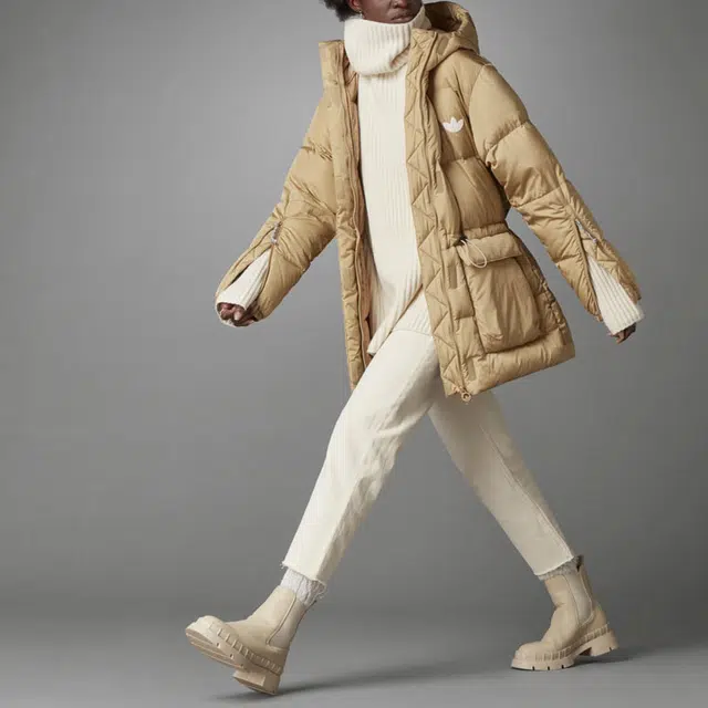 adidas Originals Adjustable Waist Hooded Down Jacket Light Khaki