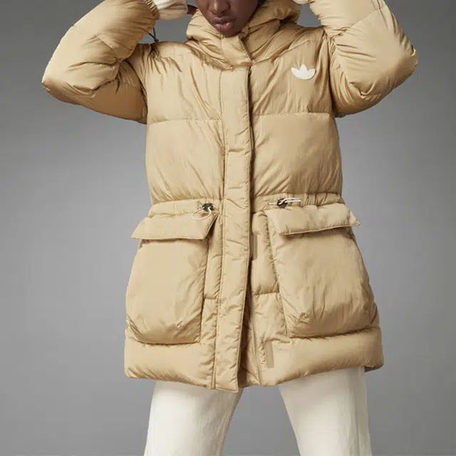adidas Originals Adjustable Waist Hooded Down Jacket Light Khaki