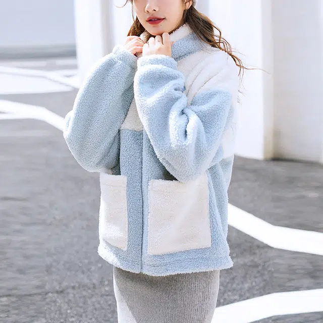安踏 生活系列 羊羔绒立领运动加绒夹克外套 女款 浅蓝色