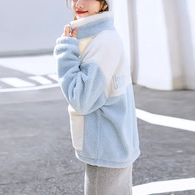 安踏 生活系列 羊羔绒立领运动加绒夹克外套 女款 浅蓝色