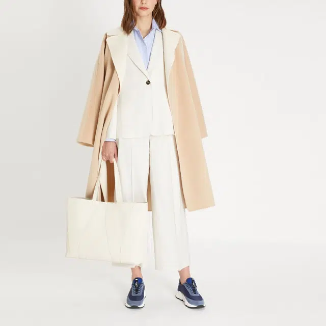 MaxMara Logo Tie Double-Faced Coat Beige
