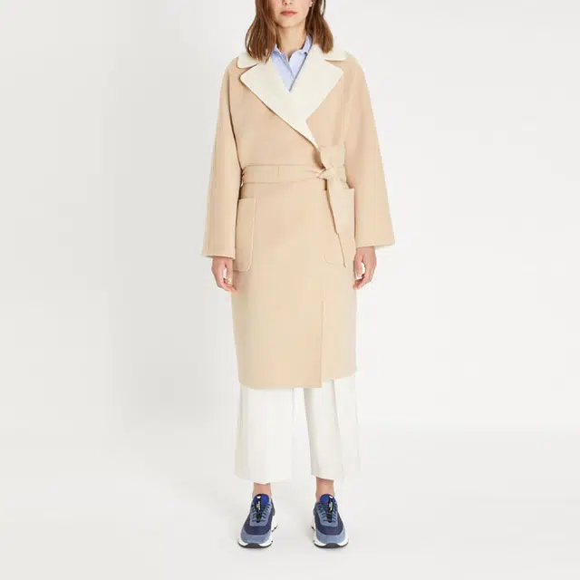 MaxMara Logo Tie Double-Faced Coat Beige