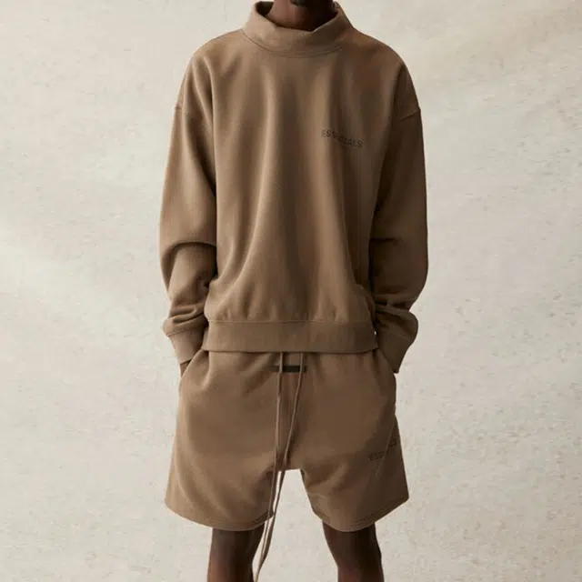 Fear of God Essentials SS21 Pull-Over Mockneck Taupe Logo