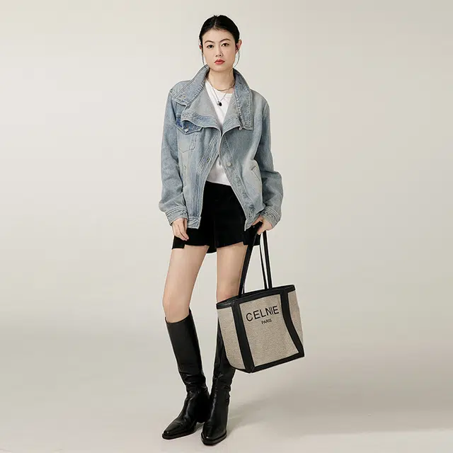 美洋 赛络纺重工开叉 牛仔外套 女款 水洗蓝