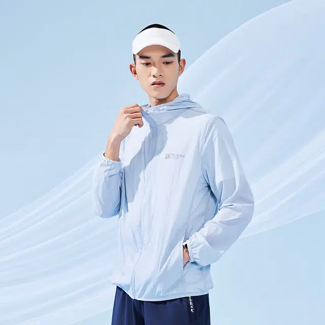 乔丹 纯色轻薄速干连帽防晒服 男款 梦幻蓝