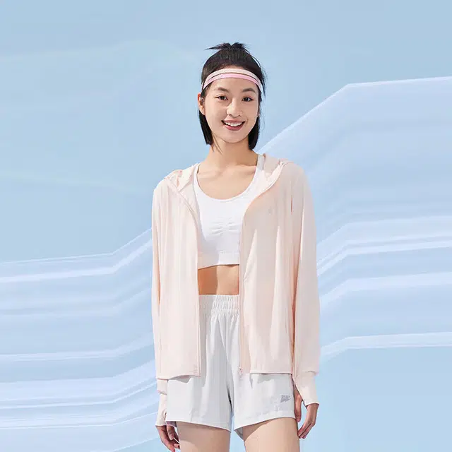 乔丹 纯色冰肤薄款户外连帽防晒服 女款 薄纱粉