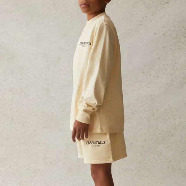 Fear of God Essentials SS21 Kids Long Sleeve Tee ButtercreamCream LogoT