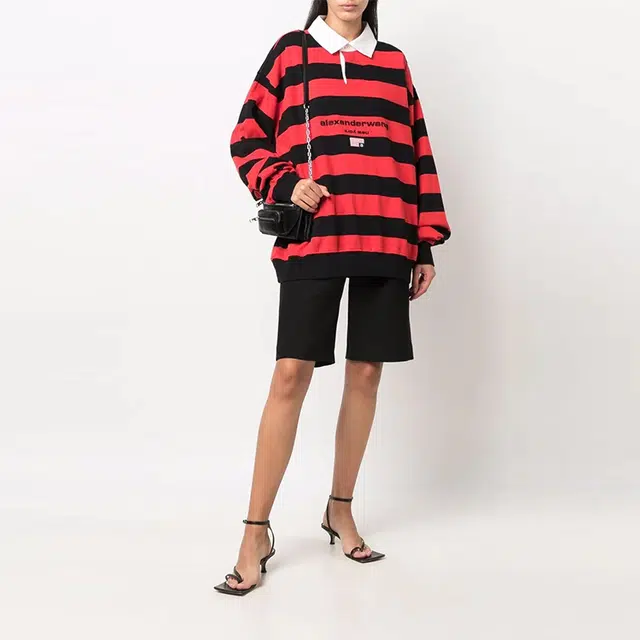 Alexander Wang FW21 Embroidered Logo Rugby Sweatshirt Red