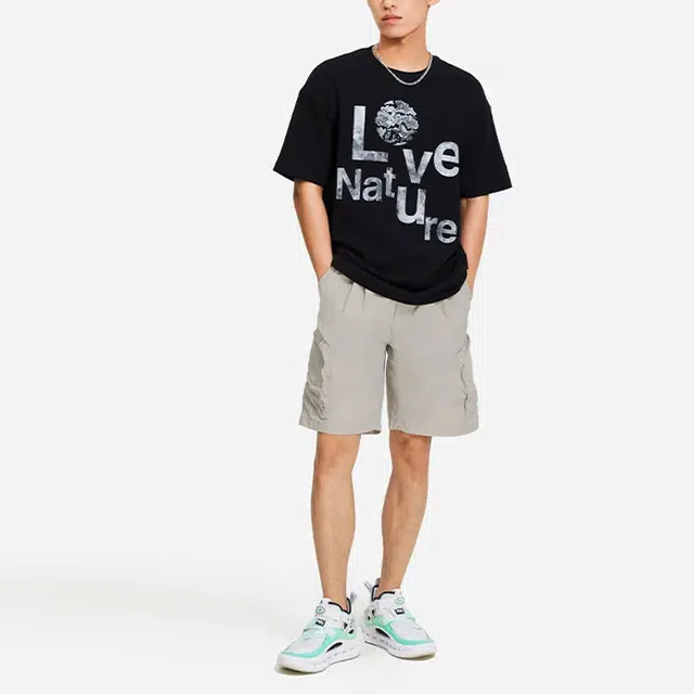 中国李宁 纯色口袋宽松休闲短裤 男款 灰色