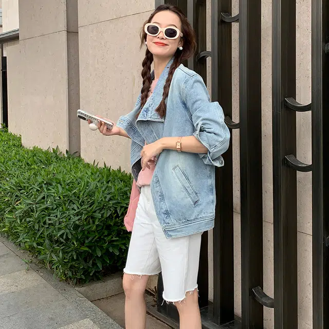 美洋 赛络纺重工开叉 牛仔外套 女款 水洗蓝