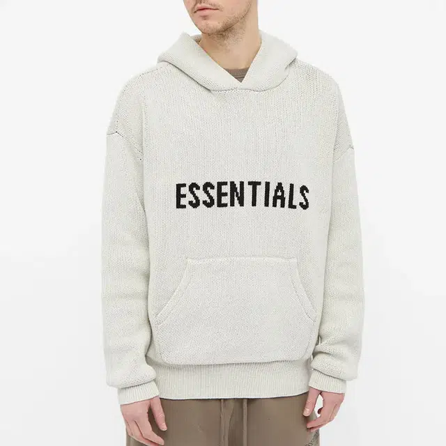 Fear of God Essentials FW21 Knit Hoody Light Heather Oatmeal Logo