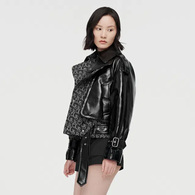 波司登 拼接机车夹克短款鹅绒羽绒服 冬季 女款 亮漆黑
