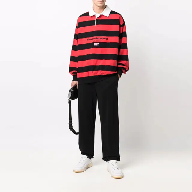 Alexander Wang FW21 Embroidered Logo Rugby Sweatshirt Red