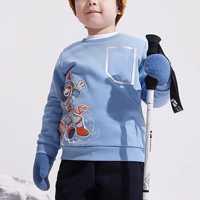 安踏儿童 卡通动漫字母圆领抓绒套头卫衣 儿童款 板岩蓝