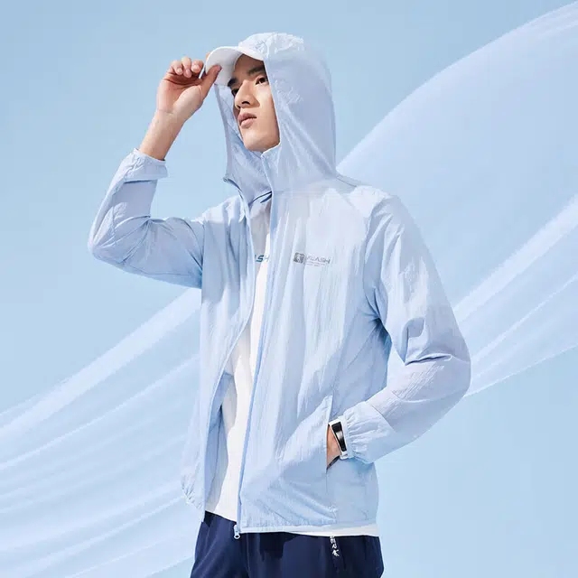 乔丹 纯色轻薄速干连帽防晒服 男款 梦幻蓝