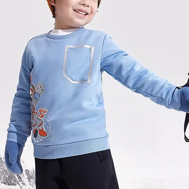 安踏儿童 卡通动漫字母圆领抓绒套头卫衣 儿童款 板岩蓝