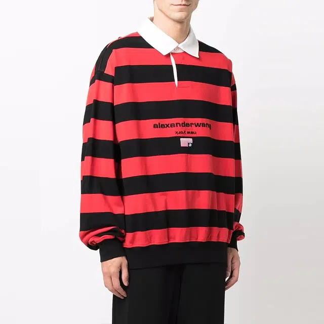 Alexander Wang FW21 Embroidered Logo Rugby Sweatshirt Red