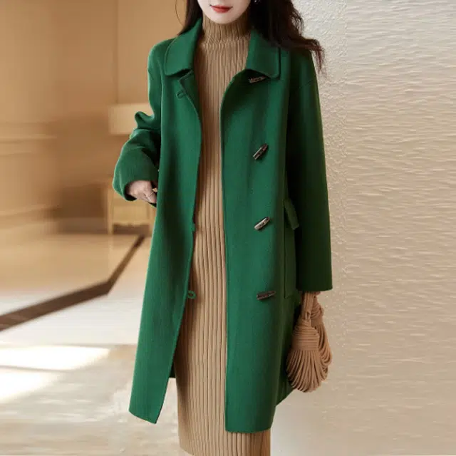 【dme】 纯色牛角扣简约长袖大衣 女款