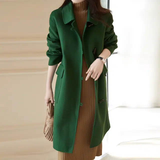 【dme】 纯色牛角扣简约长袖大衣 女款