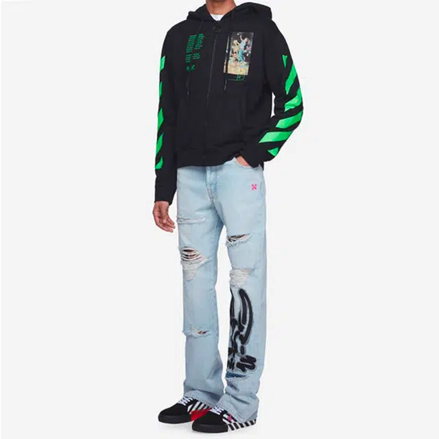 OFF-WHITE SS20 Graphic Print Cotton Zipped Hoodie