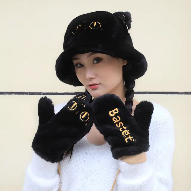 大英博物馆 巴斯特猫 渔夫帽 男女同款 黑色