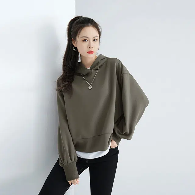 美洋  纯色简约休闲连帽卫衣 女款