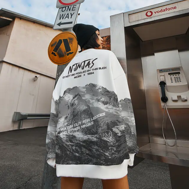 木村三社 数码印花圆领宽松卫衣 男女同款