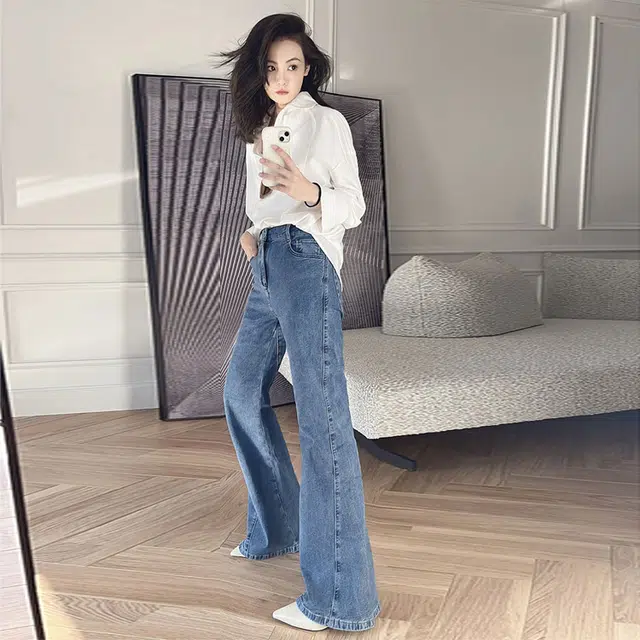 美洋 水洗立体高腰牛仔裤 女款 牛仔蓝