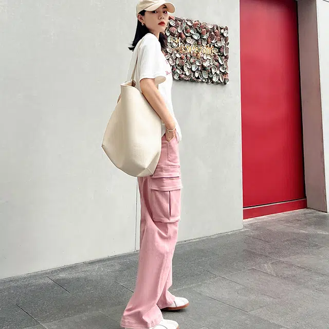 美洋 高腰直筒牛仔裤 女款 粉色