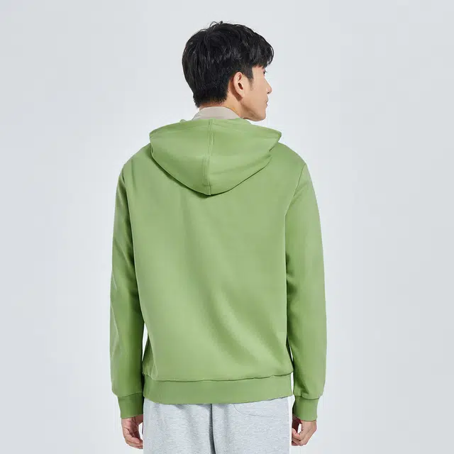 鸿星尔克 生活系列 爱心印花纯色简约休闲运动连帽长袖卫衣 男款 牛油果绿 推荐