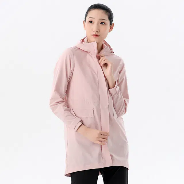探路者 纯色户外休闲中长款连帽风衣 女款