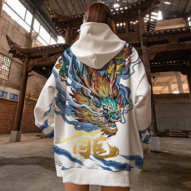 木村三社 青龙白虎数码印花连帽宽松卫衣 男女同款