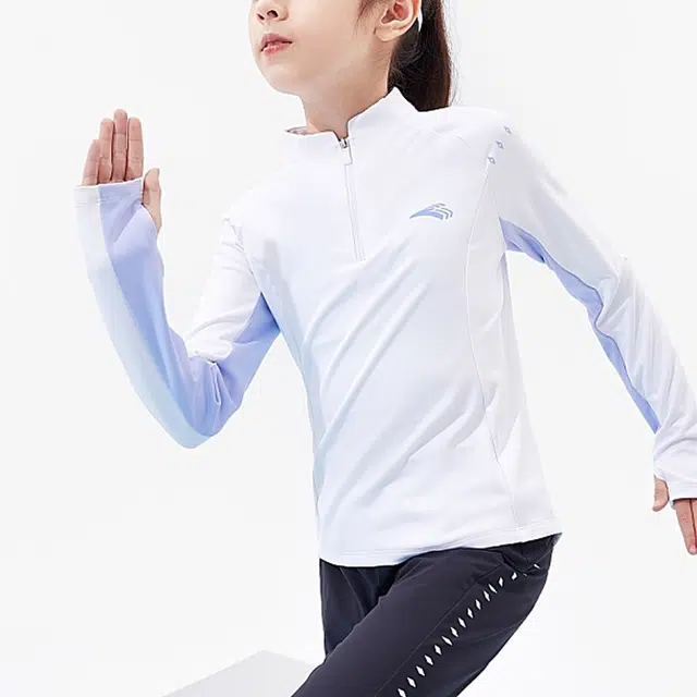 安踏 童装 速干长袖跑步打底衫 女童 白色