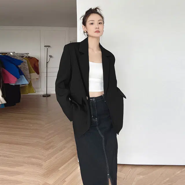 美洋 纯色长袖西装外套阔腿西装裤套装 女款