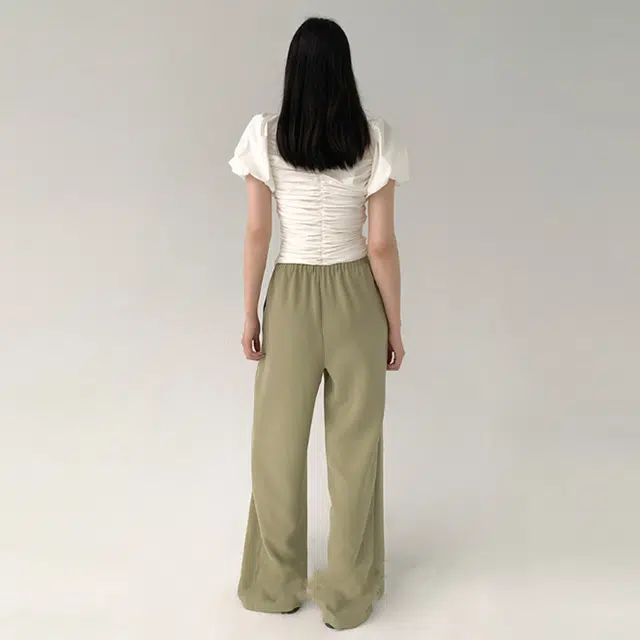 周淼 纯色轻盈拖地阔腿裤高腰垂感轻薄休闲裤 女款