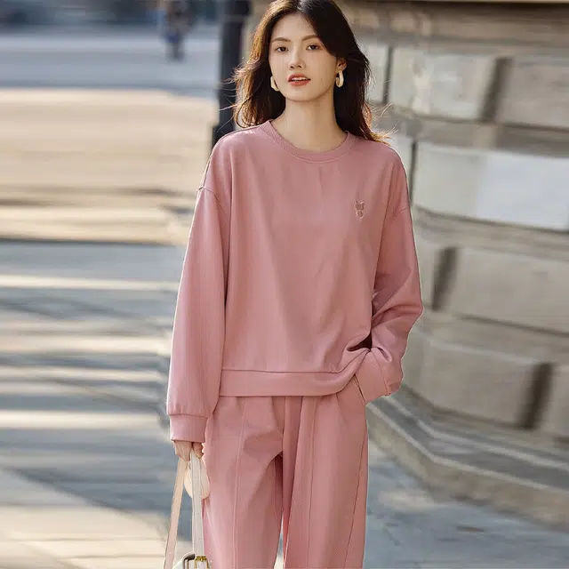 【dme】 圆领纯色长袖卫衣休闲运动套装 女款