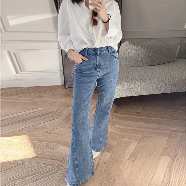 美洋 水洗立体高腰牛仔裤 女款 牛仔蓝