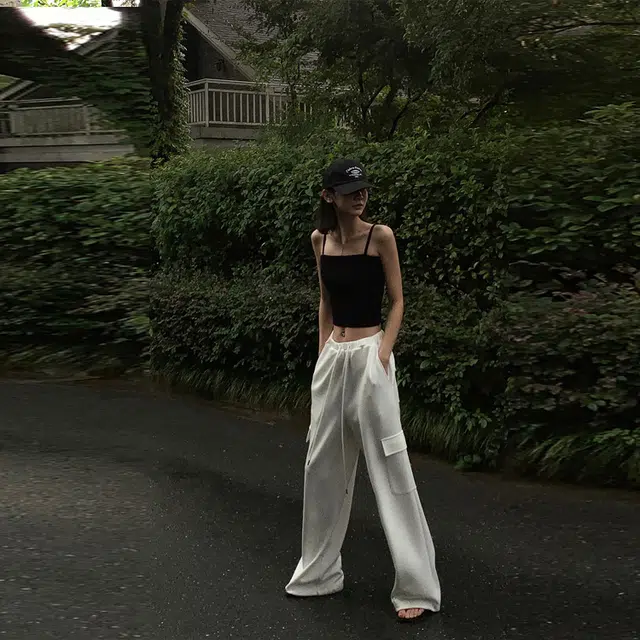 周淼 纯色高腰宽松束脚阔腿休闲裤 女款
