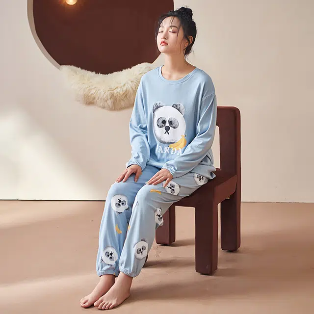 小情歌 睡衣家居服套装 可爱卡通熊猫图案 云感柔软 细密针织 女款