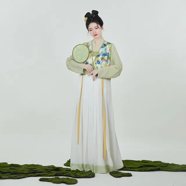 织造司 彩墨晕染图案唐制薄款唐褙子汉服 女款 绿色