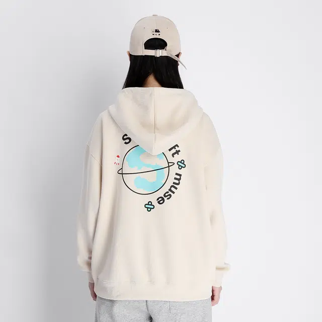星际者 趣味图案字母印花连帽套头宽松卫衣 男女同款