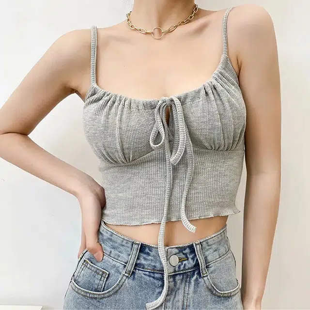 花蔓色 华夫格纯色抽绳吊带运动内衣 女款