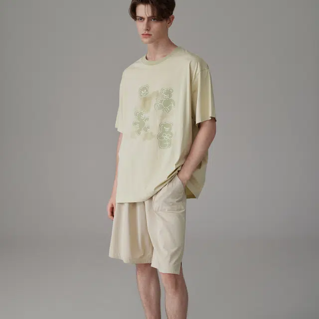 同语 夏季睡衣凉感棉短袖套装可爱可外穿男士宽松夏天家居服 家居套装 男款 柔雾菊白•米杏