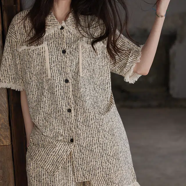 同语  夏季睡衣女凉感纯棉短袖家居服女士时尚可外穿宽松薄套装 家居套装 女款 宣纸白/墨黑