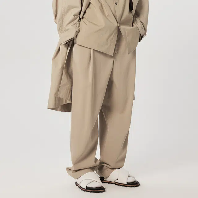 速写 春夏季 纯色拉链直筒日常简约通勤棉宽松阔腿西装裤长裤休闲裤 男款 卡其色黑色
