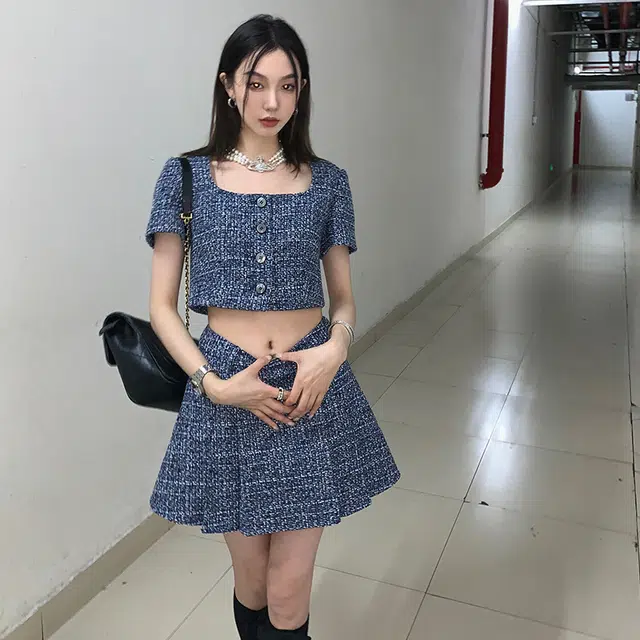 区区欧阳 方领单排扣短袖外套 女款